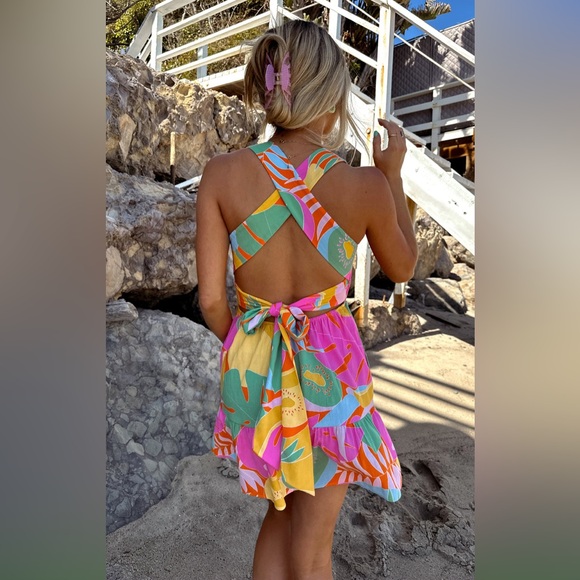 Show Me Your Mumu Collins Mini Dress Women XL Smocked Tropical Fruit Lightweight - Picture 4 of 16